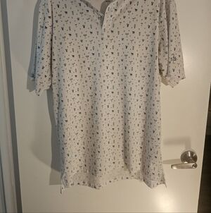 Men's White Patterned Polo Shirt Straight Down M Martini